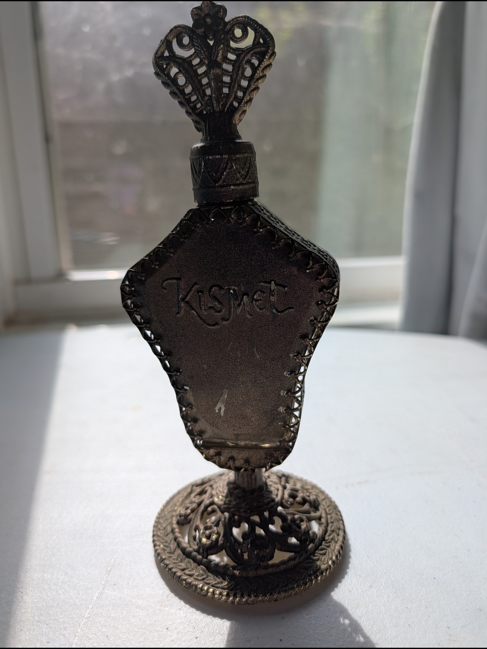 Kismet Bronze-Toned Filigree Perfume Bottle Accent